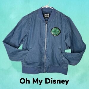 Oh My Disney Believe In Your Inner Mermaid Liteweight Denim Look Bomber Sz S